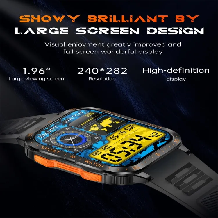KT79 1.96 inch Color Screen Smart Watch, Support Bluetooth Call / Health Monitoring(Black Orange)