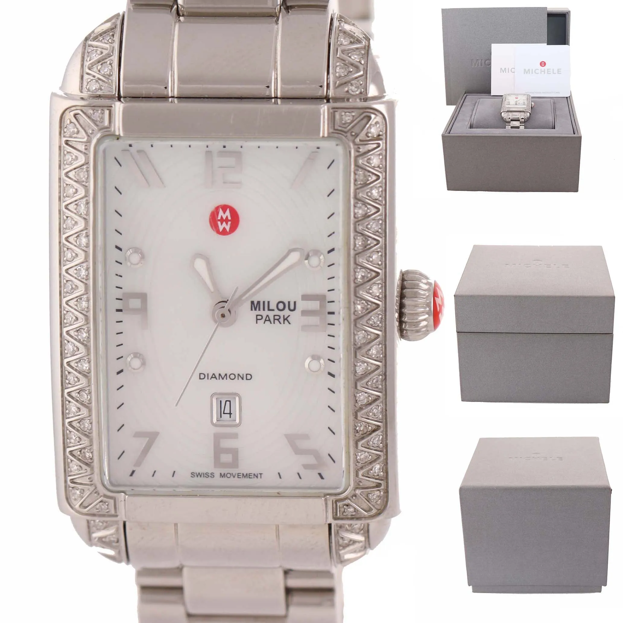 Ladies Michele Milou Park MOP Steel Diamond MW15C01A2025 Date Watch B9