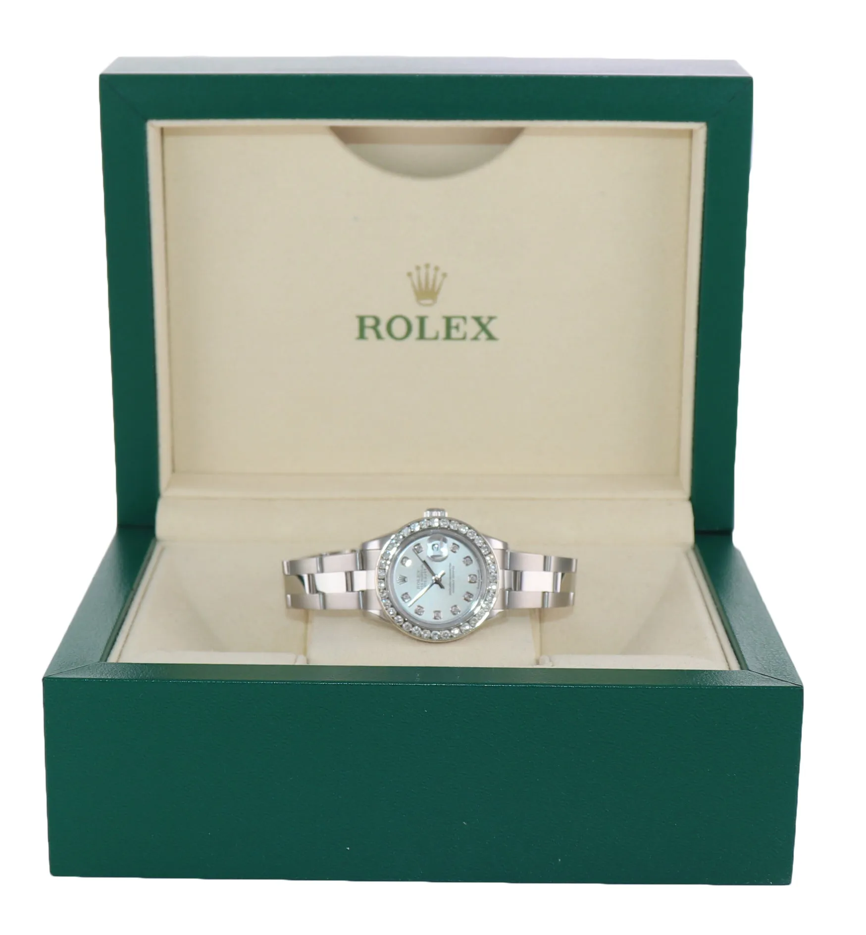 Ladies Rolex DateJust 79174 Diamond Bezel Silver Diamond Jubilee Watch Box
