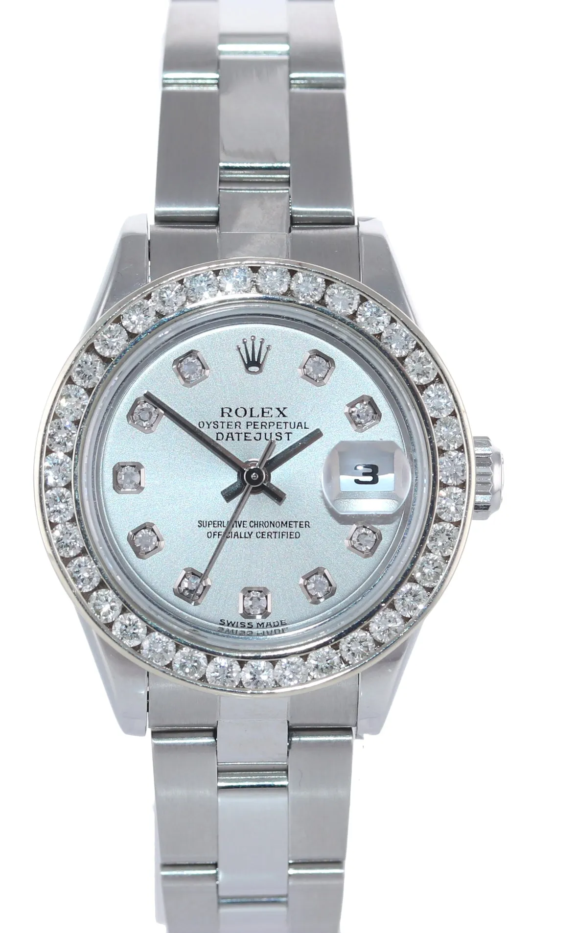 Ladies Rolex DateJust 79174 Diamond Bezel Silver Diamond Jubilee Watch Box
