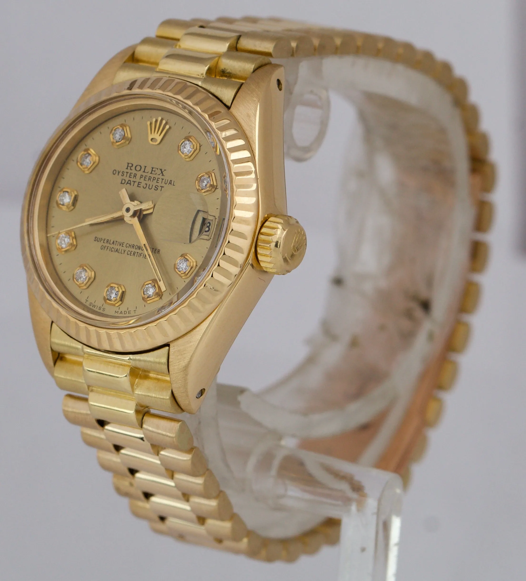 Ladies Rolex DateJust President Champagne Diamond 18K Yellow Gold 6917 Watch