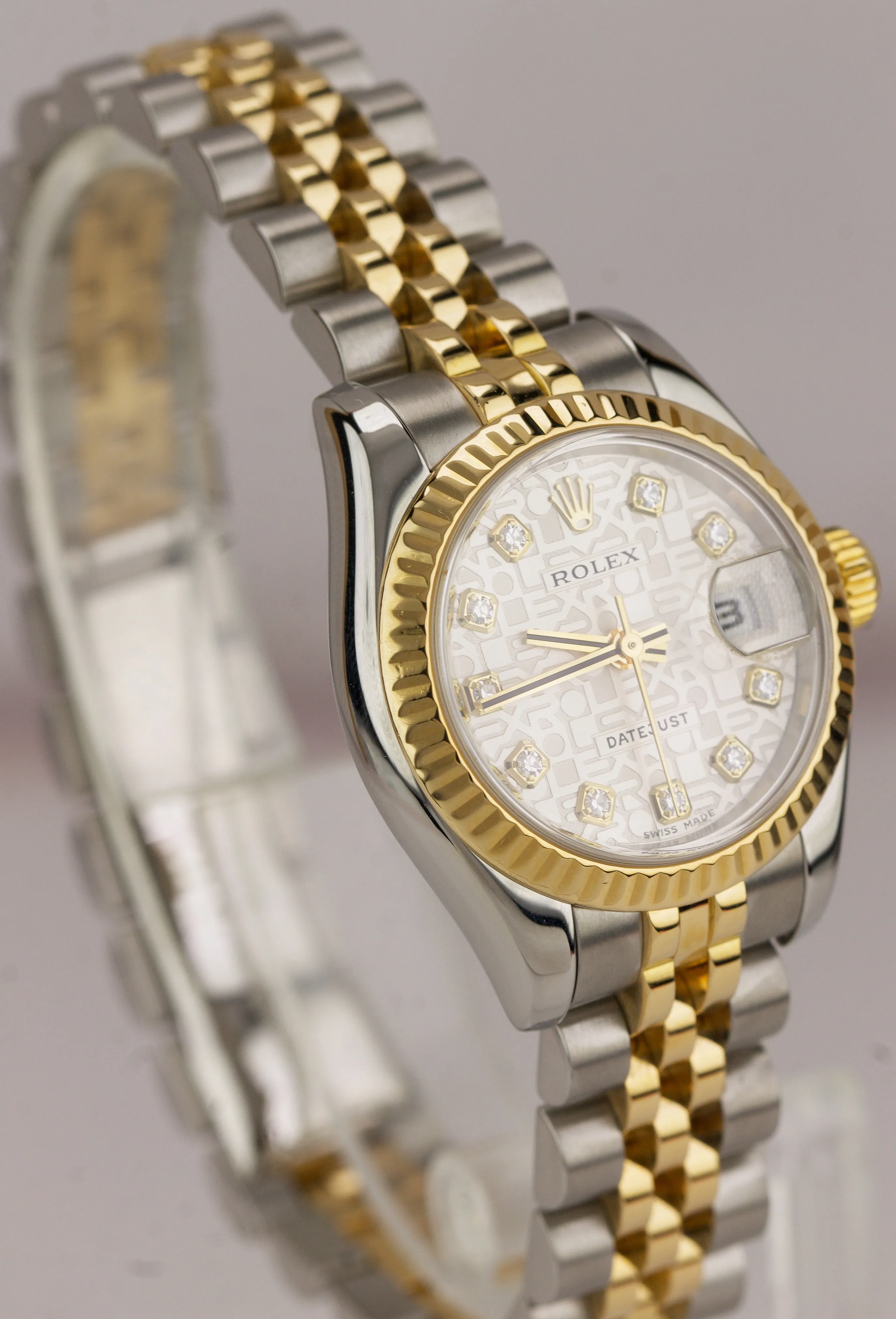 Ladies Rolex DateJust Two-Tone Gold 26mm Silver Diamond Jubilee Watch 179173 B P