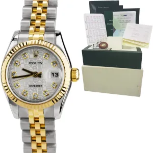 Ladies Rolex DateJust Two-Tone Gold 26mm Silver Diamond Jubilee Watch 179173 B P