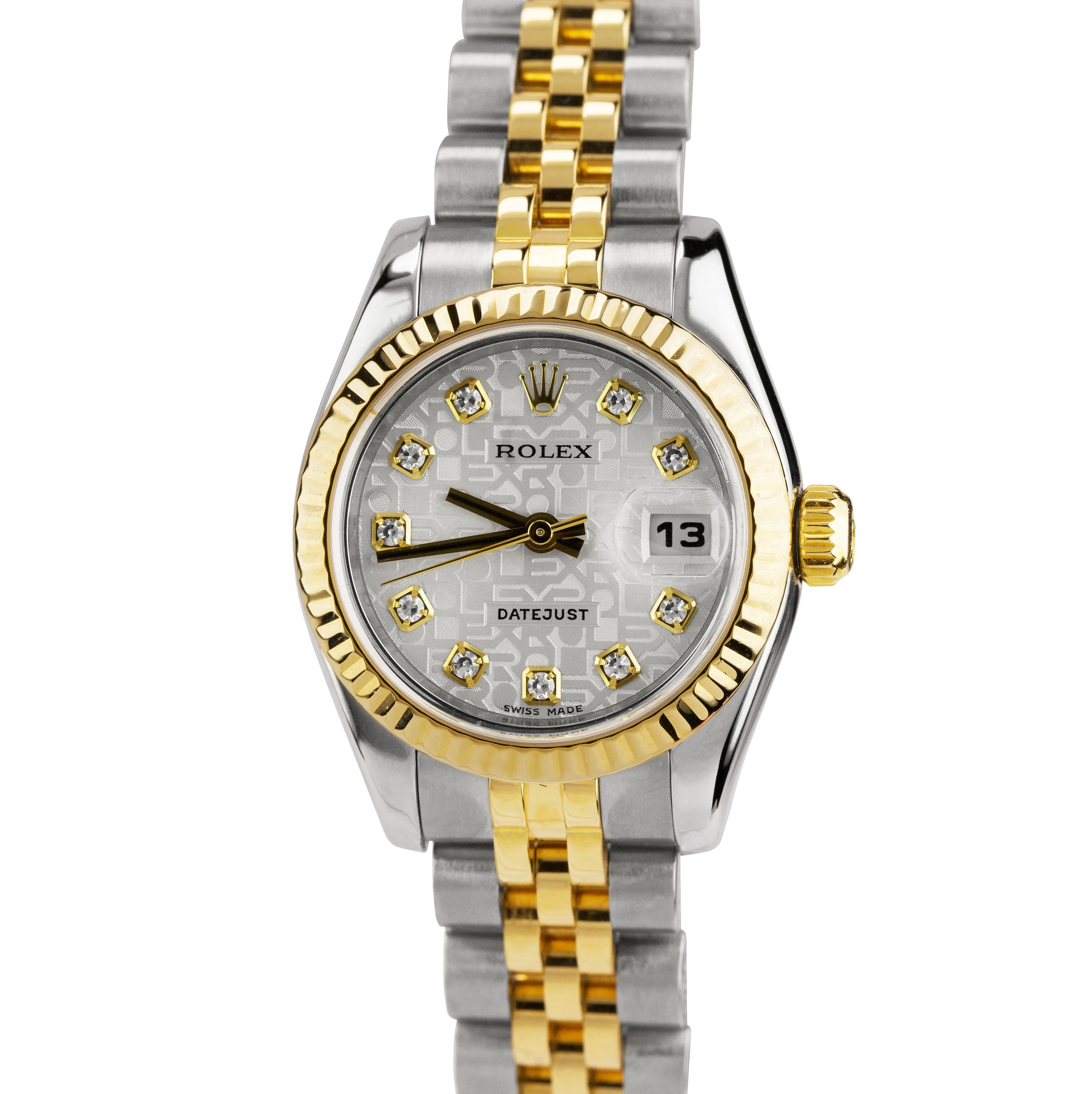 Ladies Rolex DateJust Two-Tone Gold 26mm Silver Diamond Jubilee Watch 179173 B P