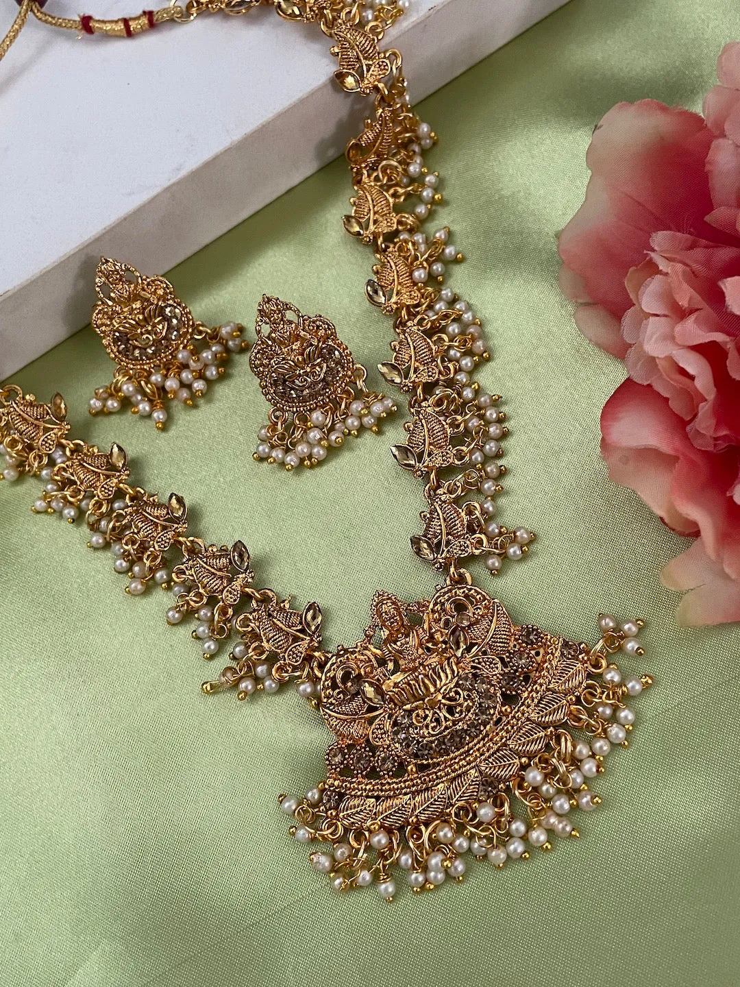 Laxmi Pearl Necklace Set Temple Jewelry