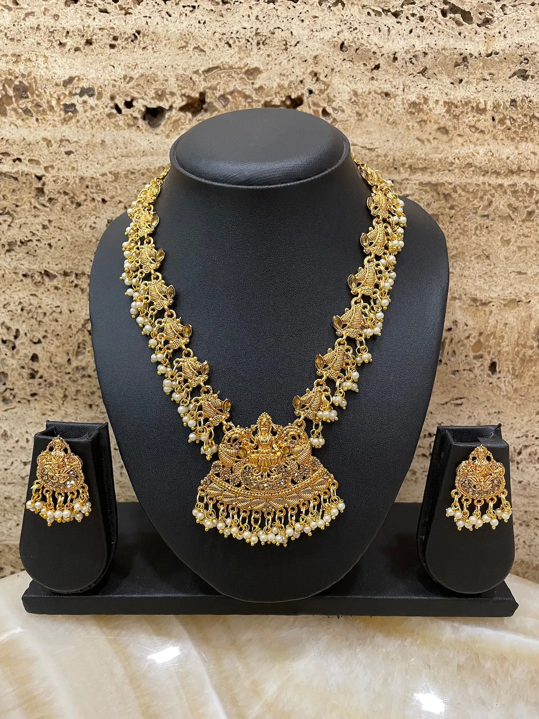 Laxmi Pearl Necklace Set Temple Jewelry