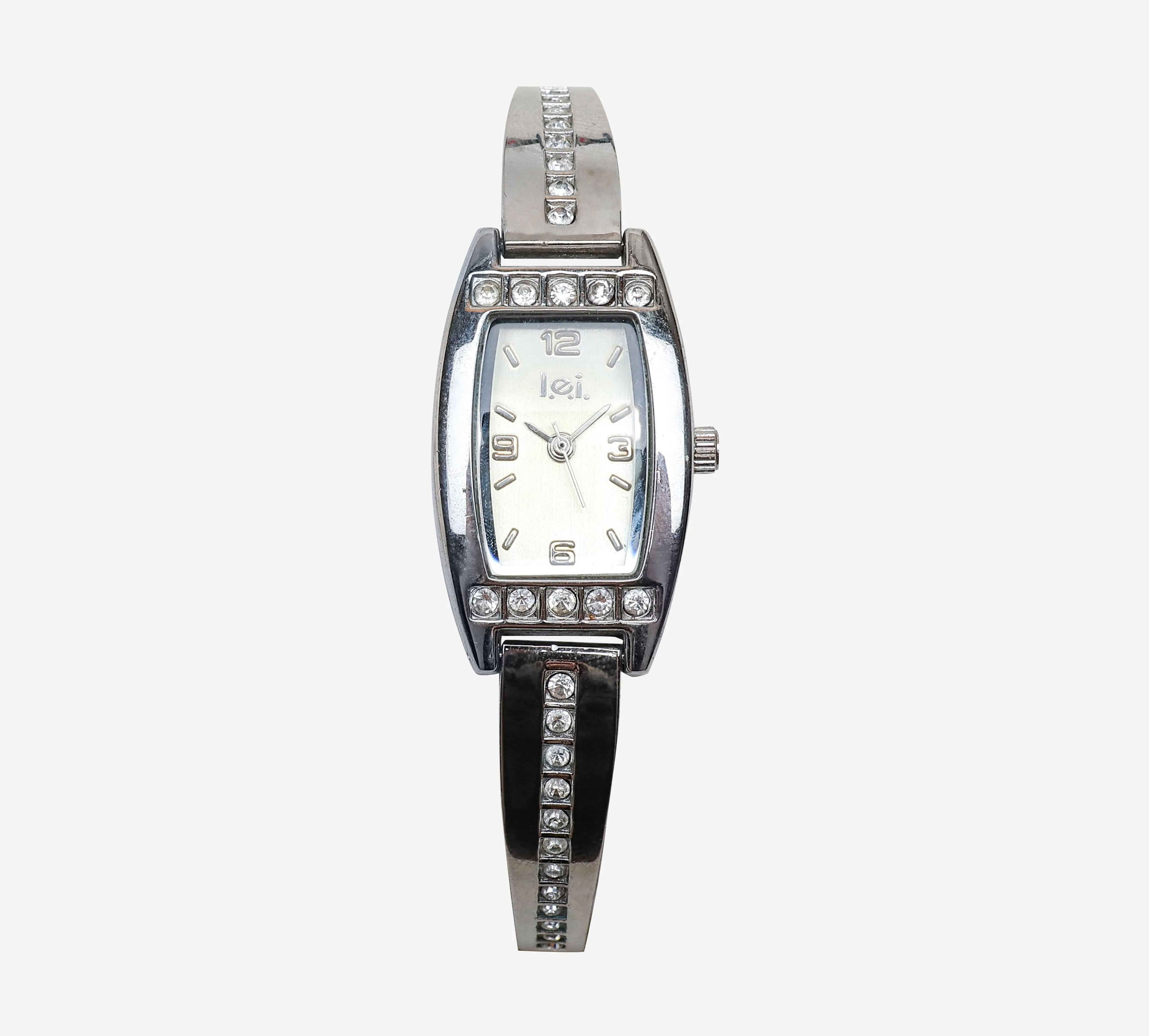 l.ei. Rewound Silver Square Metal Bracelet Quartz Analog Watch