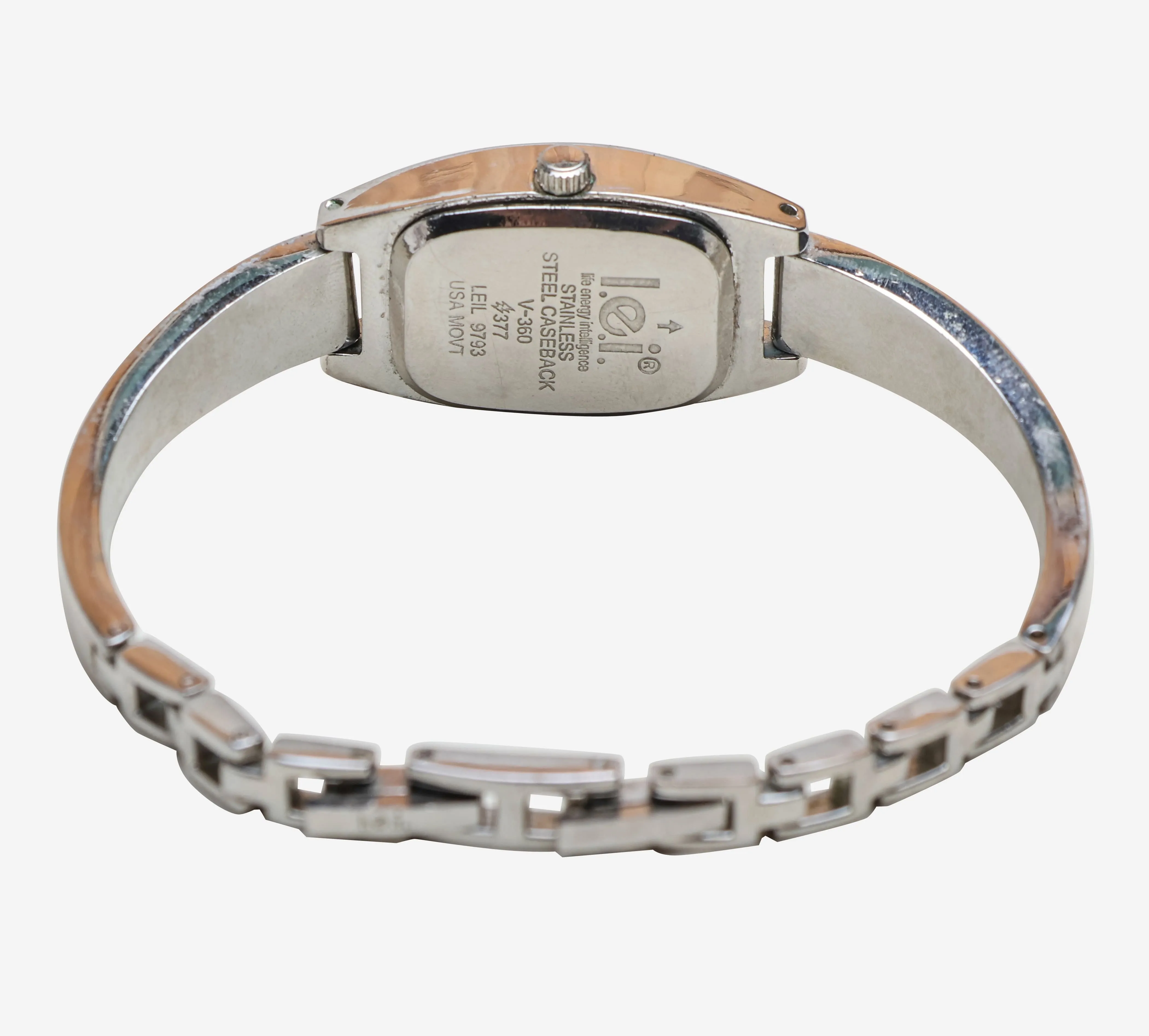 l.ei. Rewound Silver Square Metal Bracelet Quartz Analog Watch
