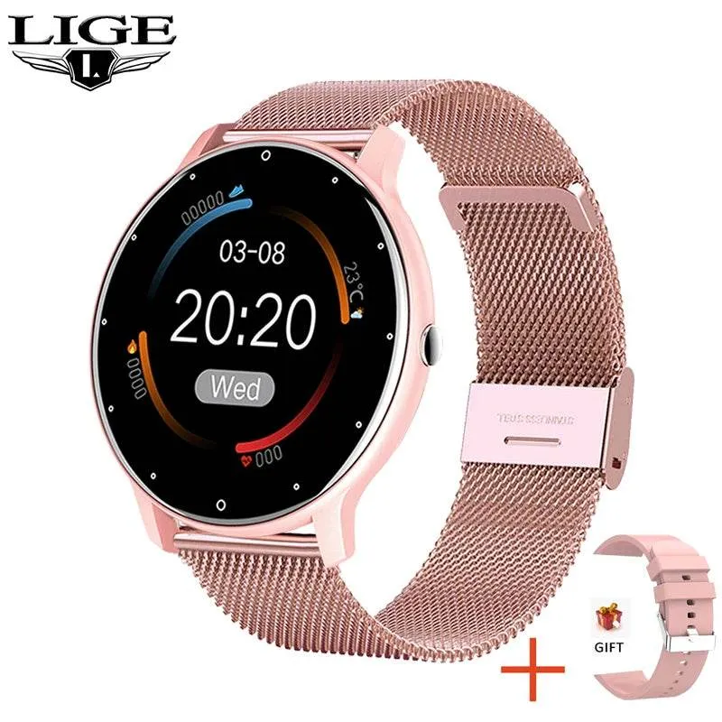 LIGE Smart watch Ladies Full touch Screen Sports Fitness watch IP67 waterproof Bluetooth For Android iOS Smart watch Female