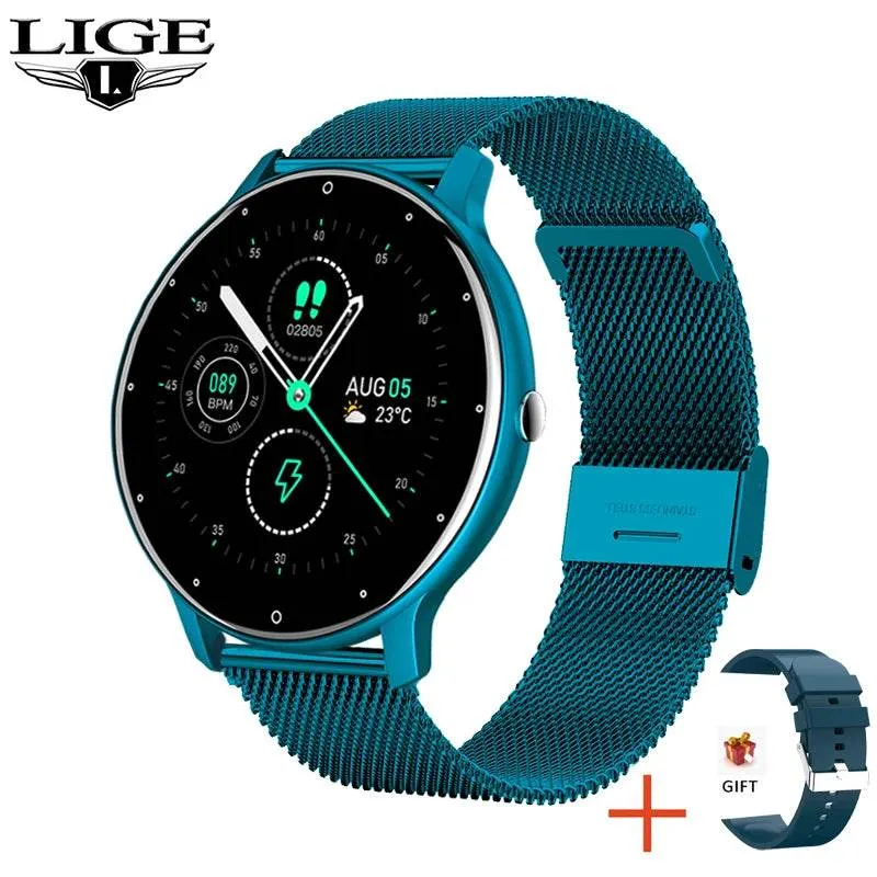 LIGE Smart watch Ladies Full touch Screen Sports Fitness watch IP67 waterproof Bluetooth For Android iOS Smart watch Female