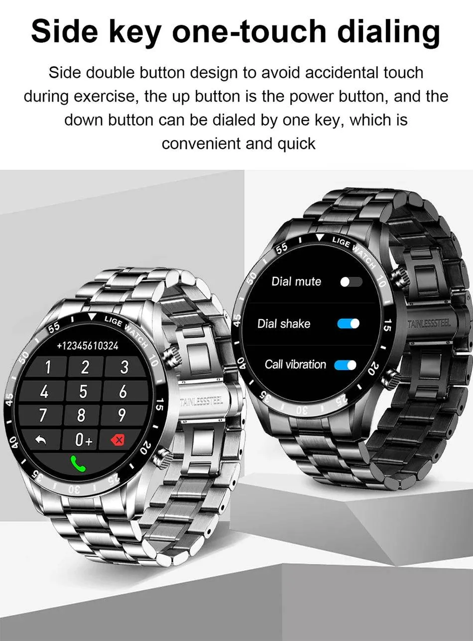 LIGE Smart Watch Men Full Circle Touch Screen Bluetooth Call Men Smartwatch Waterproof Sport Activity Fitness Watch Box