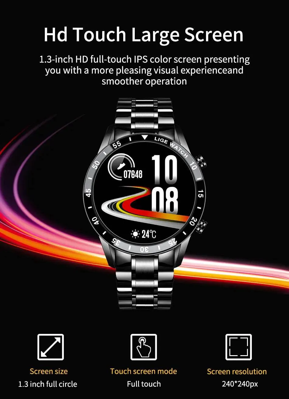 LIGE Smart Watch Men Full Circle Touch Screen Bluetooth Call Men Smartwatch Waterproof Sport Activity Fitness Watch Box