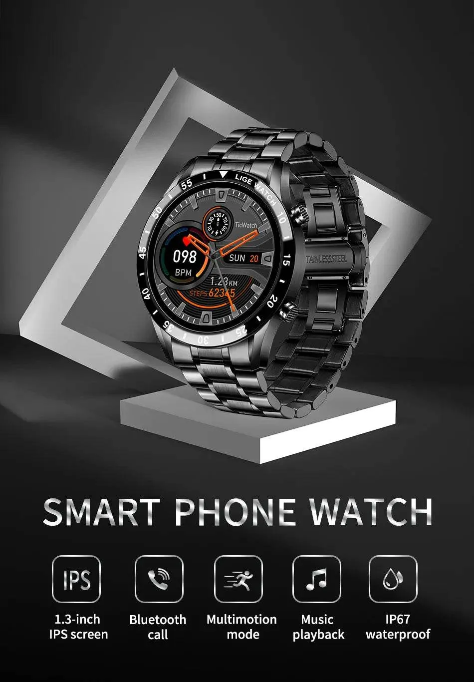 LIGE Smart Watch Men Full Circle Touch Screen Bluetooth Call Men Smartwatch Waterproof Sport Activity Fitness Watch Box