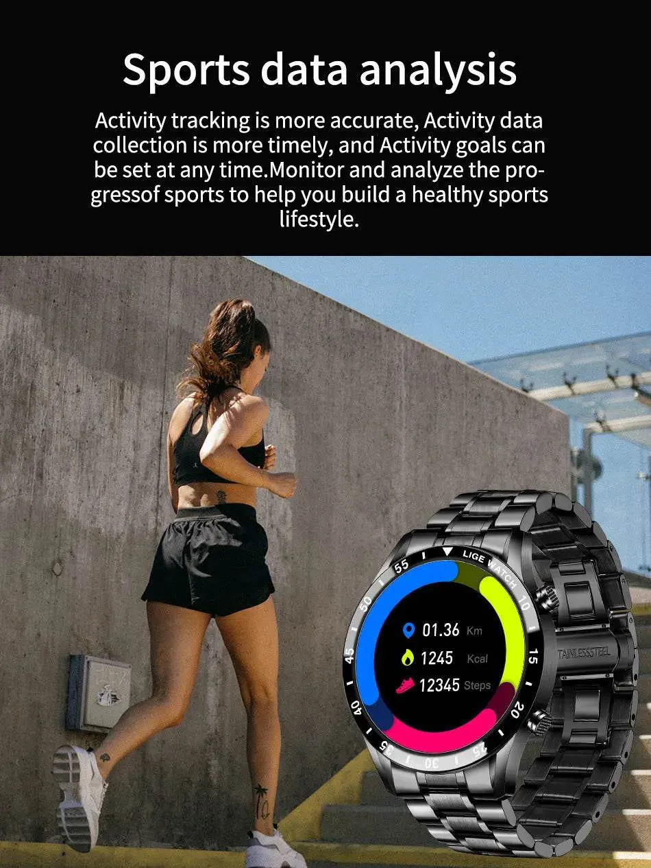 LIGE Smart Watch Men Full Circle Touch Screen Bluetooth Call Men Smartwatch Waterproof Sport Activity Fitness Watch Box