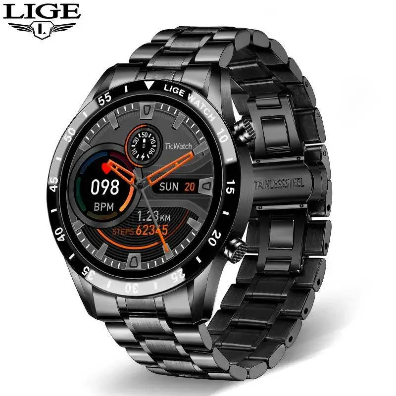 LIGE Smart Watch Men Full Circle Touch Screen Bluetooth Call Men Smartwatch Waterproof Sport Activity Fitness Watch Box