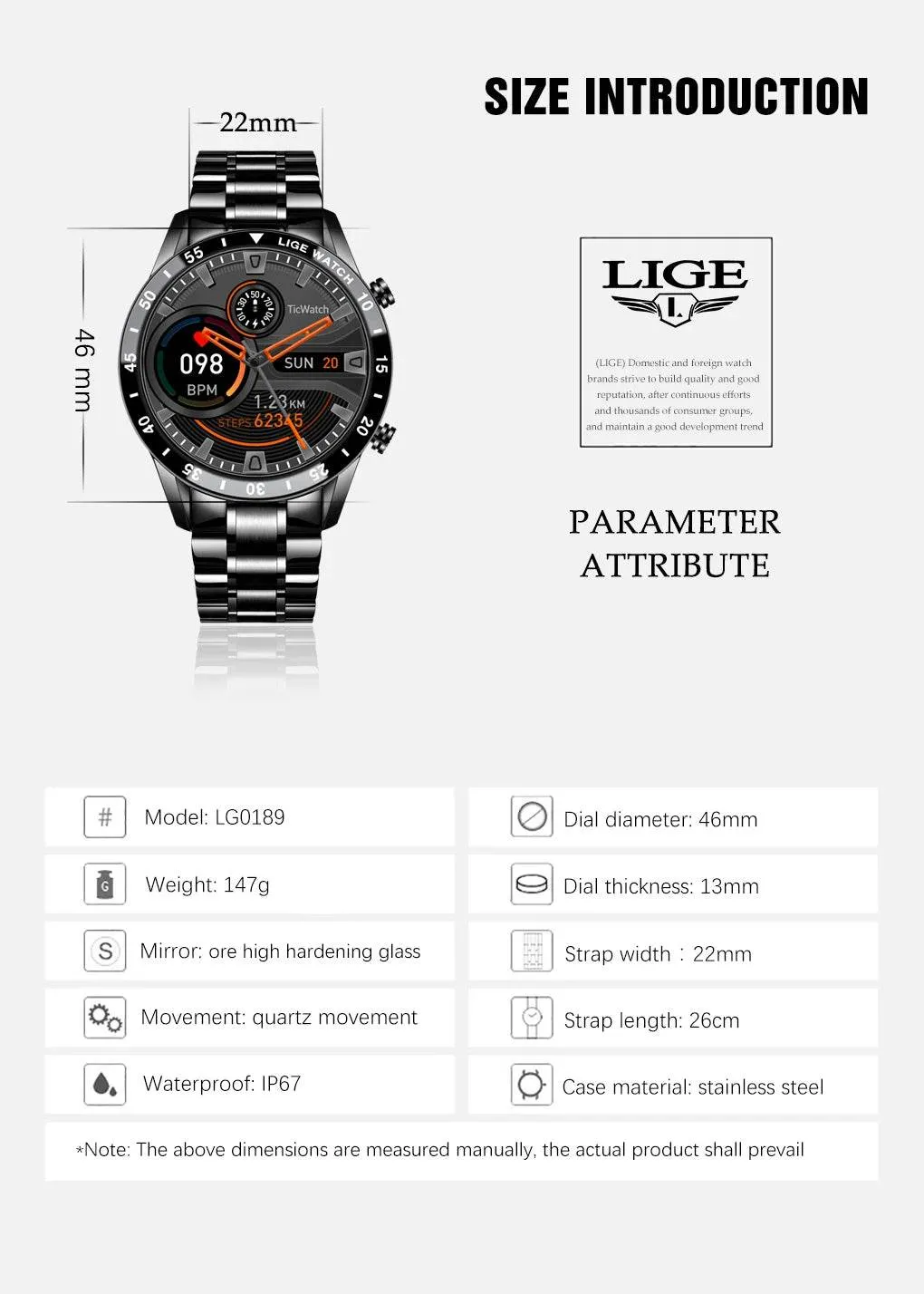 LIGE Smart Watch Men Full Circle Touch Screen Bluetooth Call Men Smartwatch Waterproof Sport Activity Fitness Watch Box