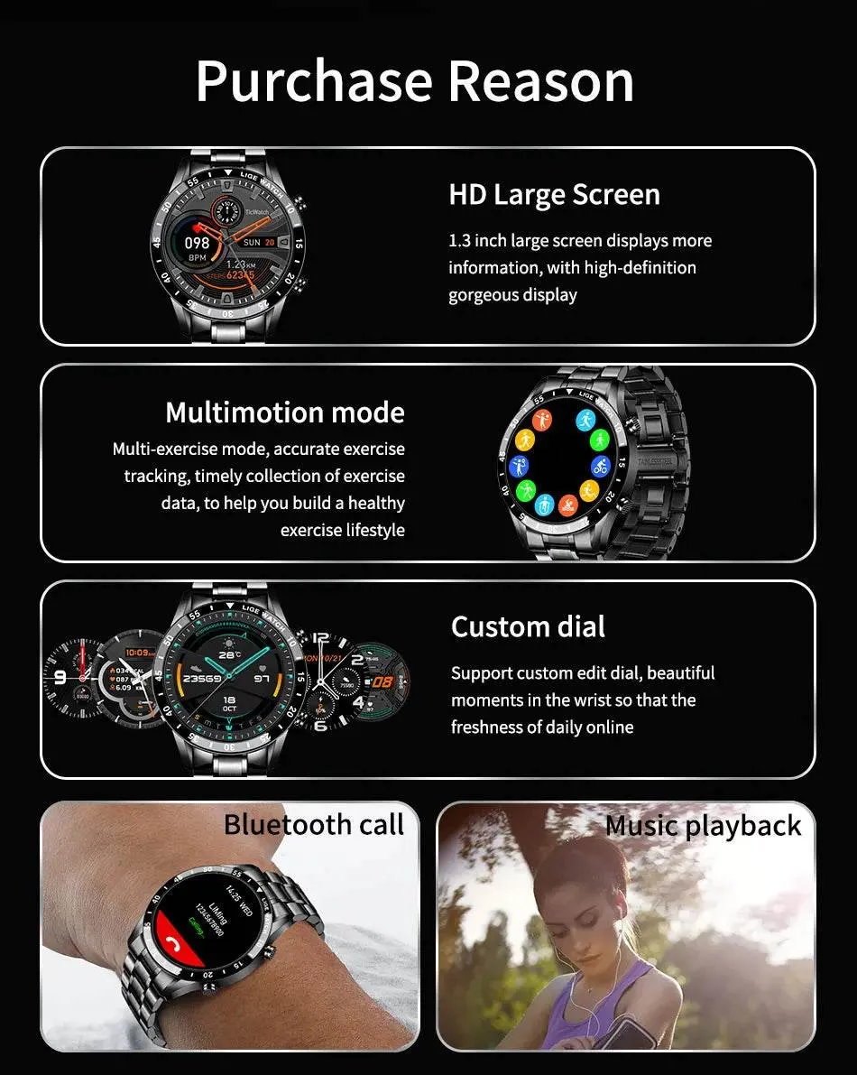 LIGE Smart Watch Men Full Circle Touch Screen Bluetooth Call Men Smartwatch Waterproof Sport Activity Fitness Watch Box