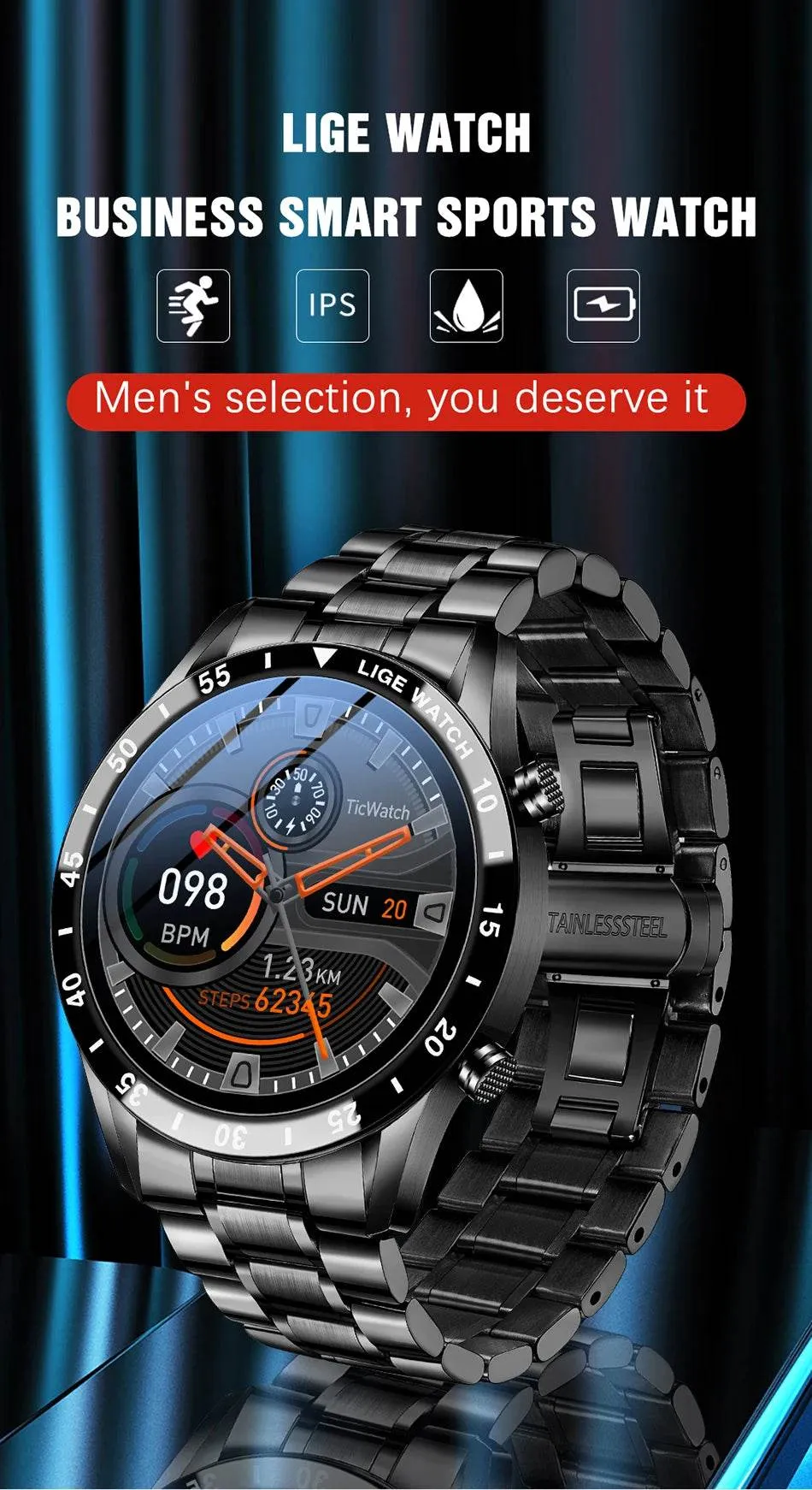 LIGE Smart Watch Men Full Circle Touch Screen Bluetooth Call Men Smartwatch Waterproof Sport Activity Fitness Watch Box