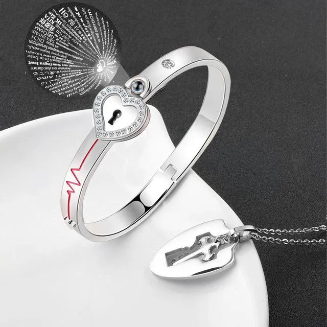 Lock Bracelet Key Necklace Couples BFFs Set