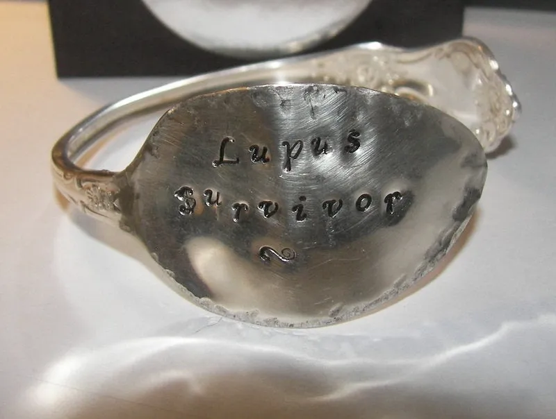 Lupus survivor jewelry vintage silverware spoon cuff bracelet, spoon jewelry cuff bracelet , custom personalized hand stamped jewelry