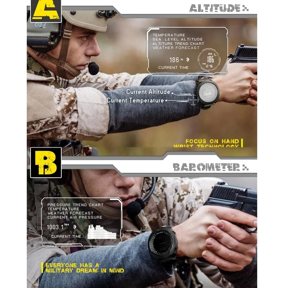 Mens Hiking Altimeter & Barometer Compass Sports Fitness Tracker