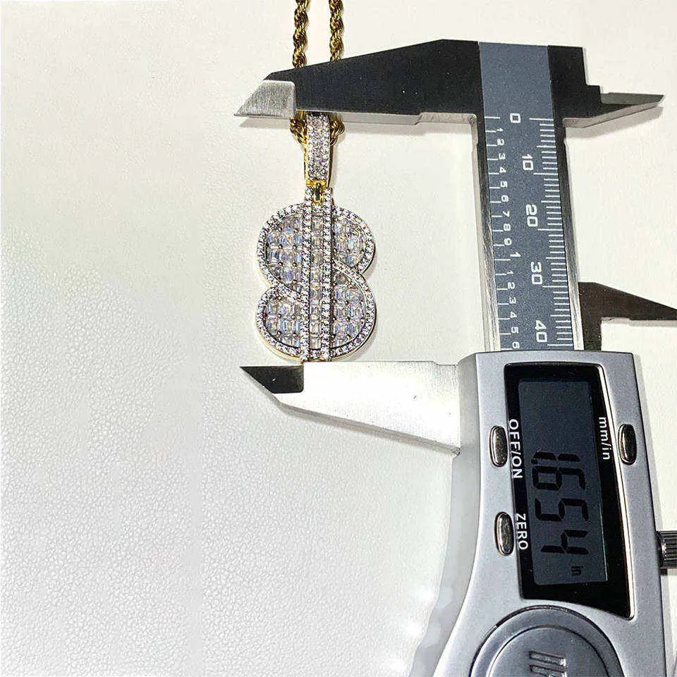 Mens Iced Out Jewelry Gold Plated Baguette Cz Diamond Letter Initial Pendant hip hop dollar sign necklace