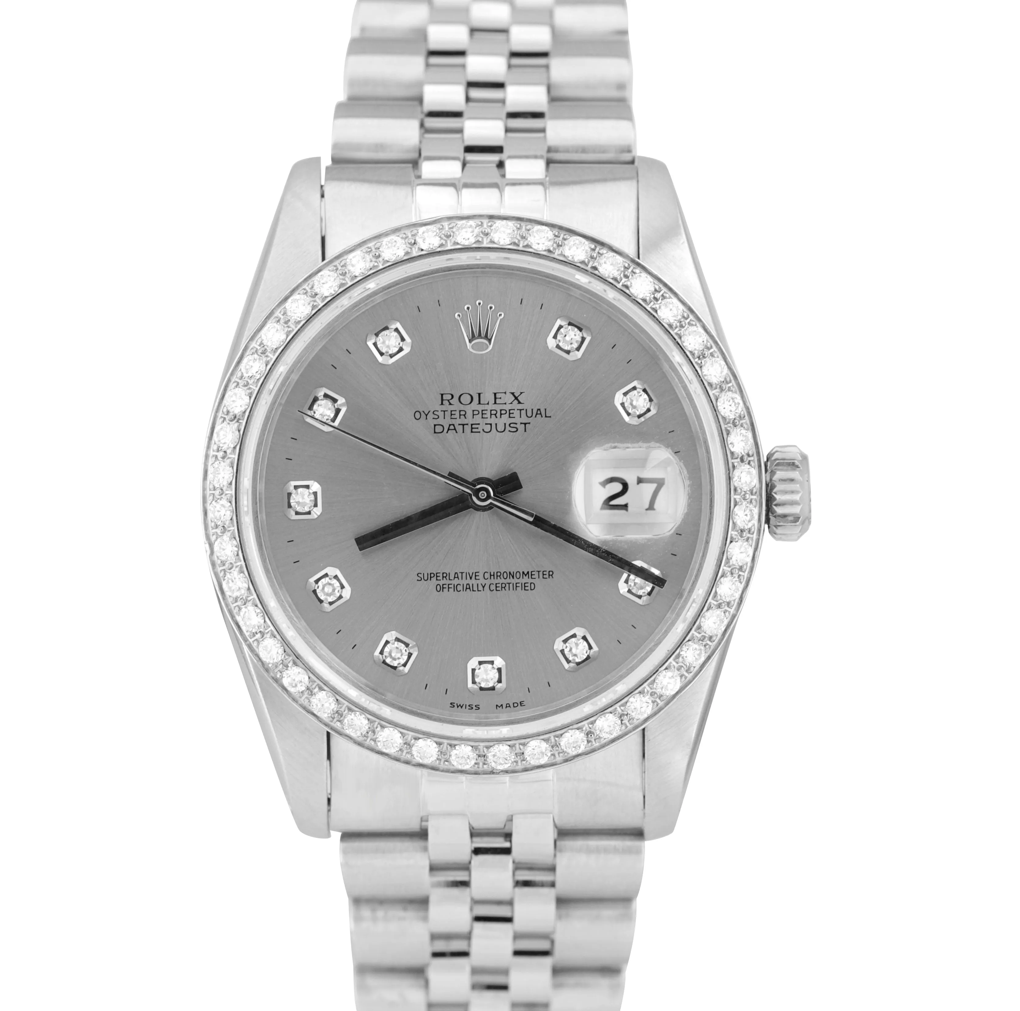 MINT Rolex DateJust 36mm Stainless Steel Silver Diamond Jubilee Date Watch 16030