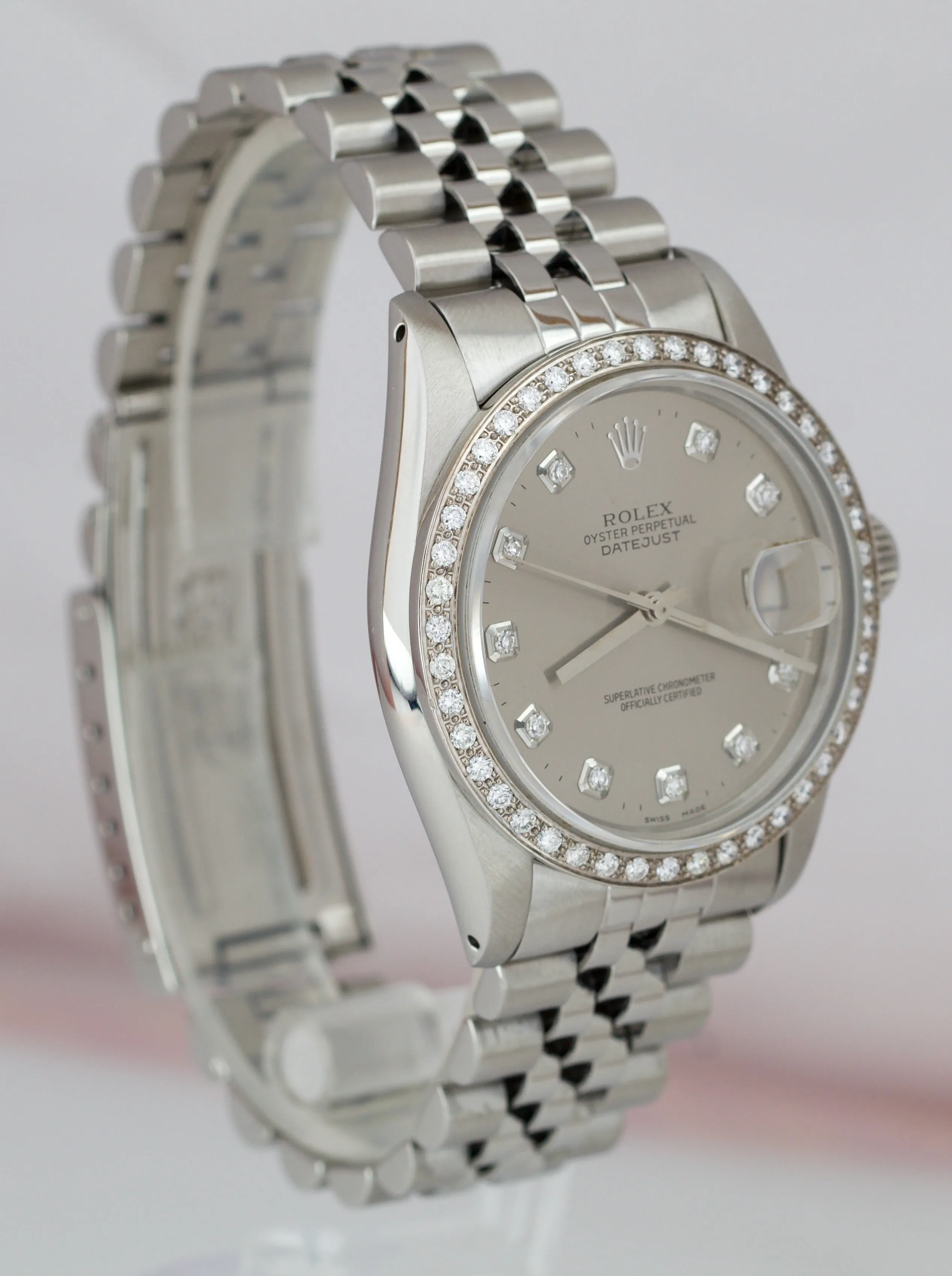 MINT Rolex DateJust 36mm Stainless Steel Silver Diamond Jubilee Date Watch 16030