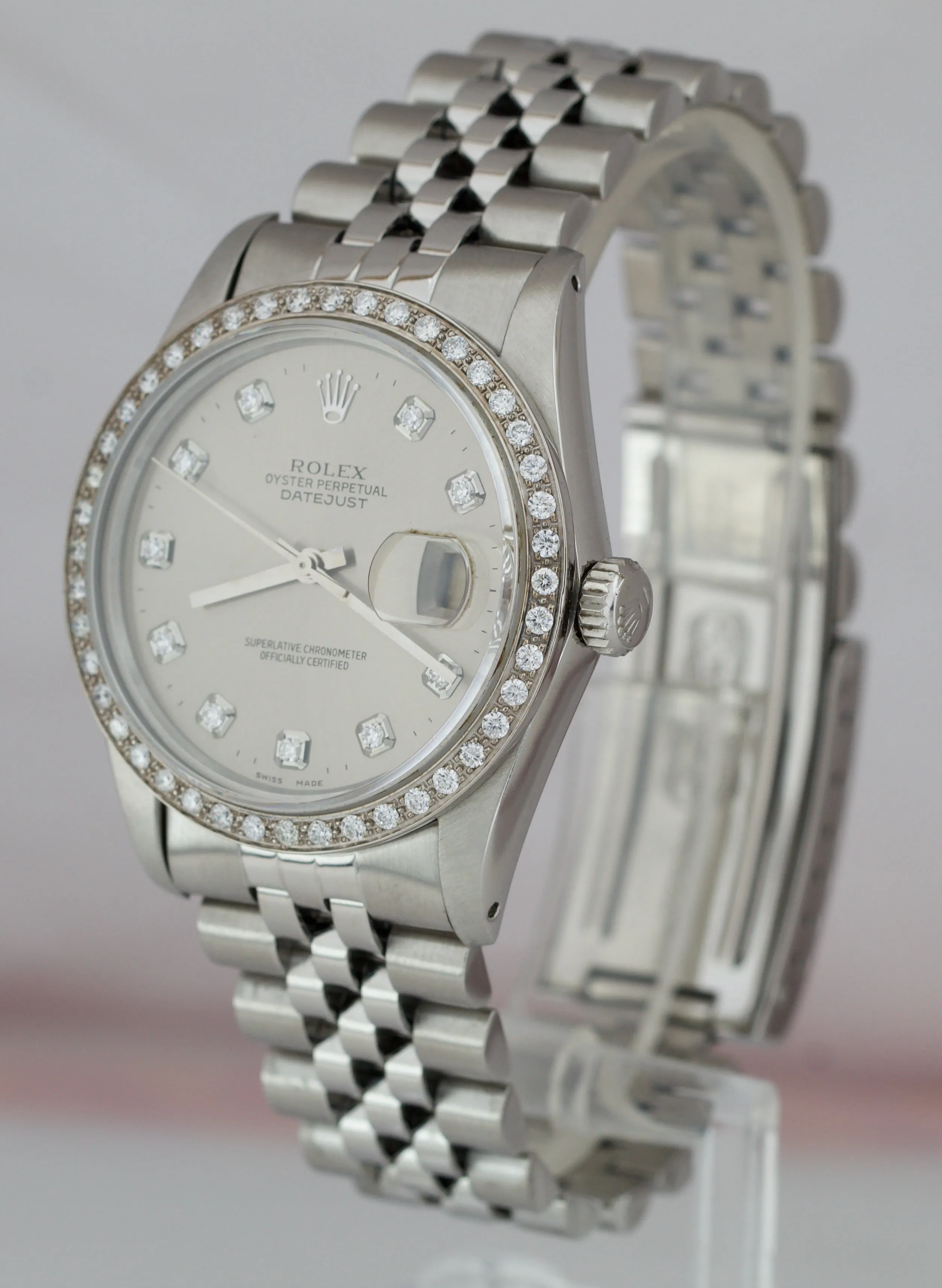 MINT Rolex DateJust 36mm Stainless Steel Silver Diamond Jubilee Date Watch 16030