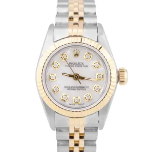 MINT Rolex Oyster Perpetual 24mm Two-Tone 18K Gold MOP DIAMOND Jubilee 67193