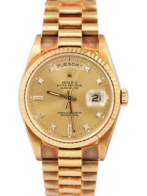 MINT UNPOL. Rolex Day-Date President 36mm DIAMOND Champagne Gold Watch 18238