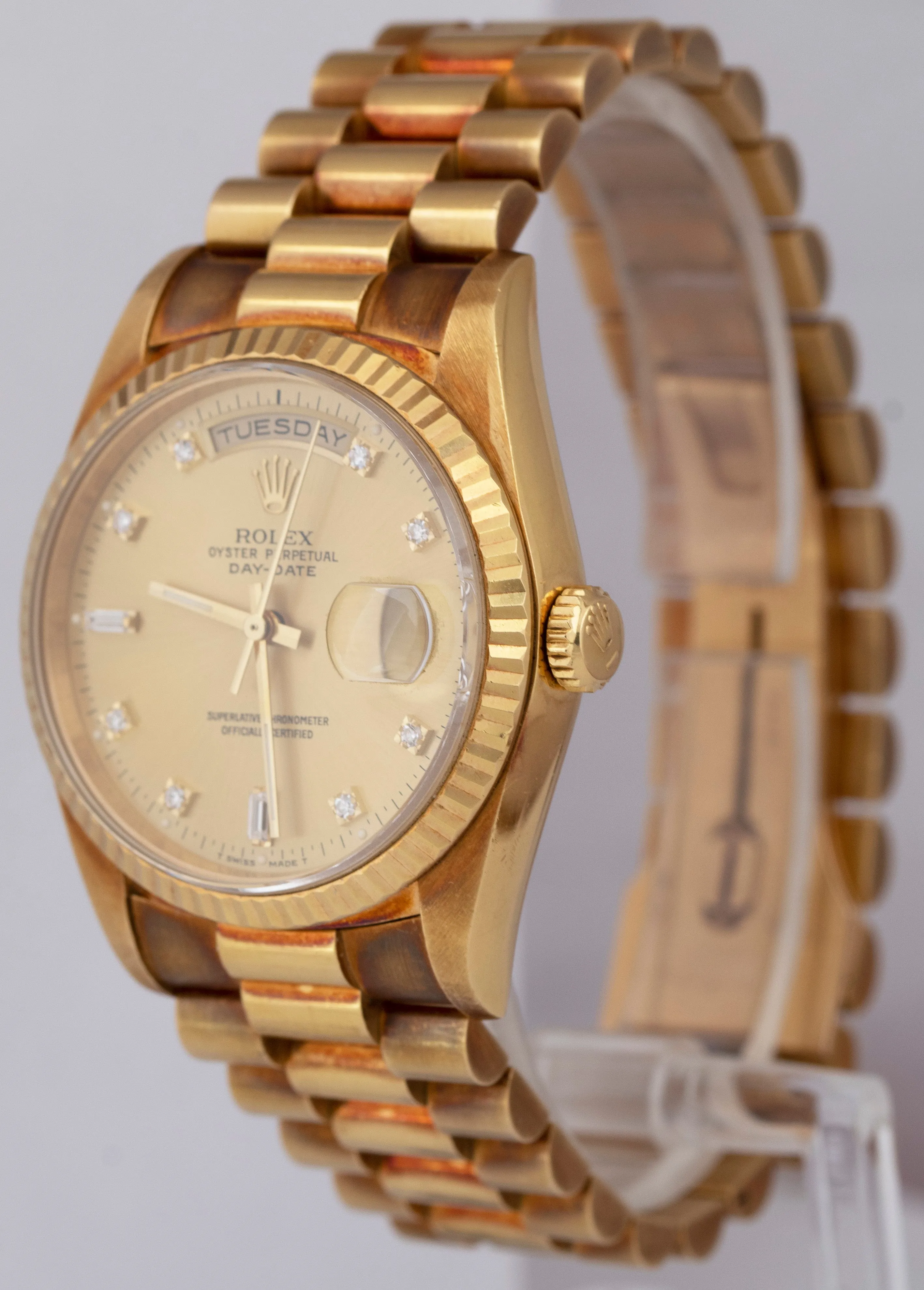MINT UNPOL. Rolex Day-Date President 36mm DIAMOND Champagne Gold Watch 18238