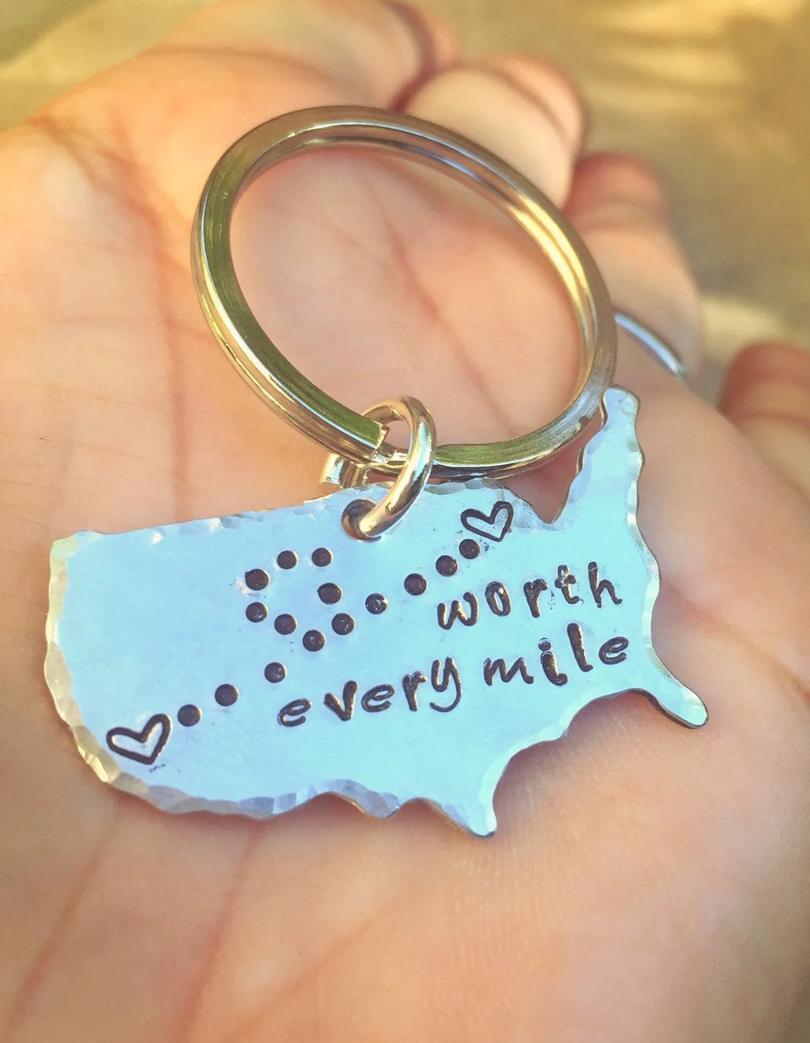 Missing You, Fathers Day Gift, Worth Every Mile, United States Keychain, Gifts for Men, Long Distance  Keychain, Couples Keychain