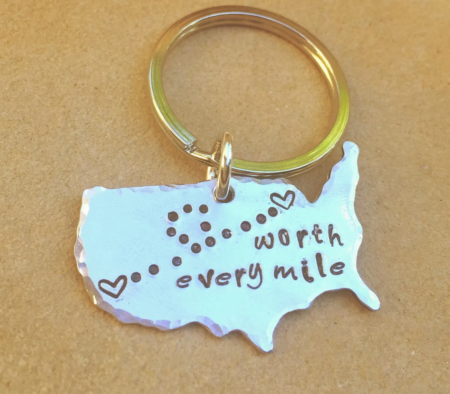 Missing You, Fathers Day Gift, Worth Every Mile, United States Keychain, Gifts for Men, Long Distance  Keychain, Couples Keychain