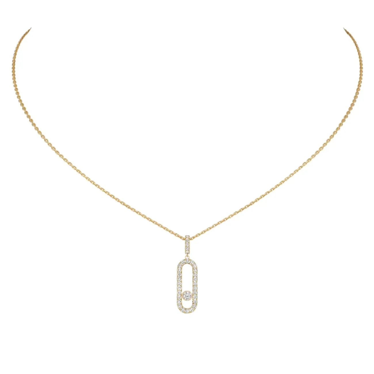 Move Uno 18K Yellow Gold Large Model Pavé Diamond Necklace