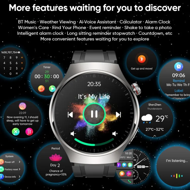 MT200 1.43 inch AMOLED IP67 Steel Band Smart Call Watch, Support ECG(Black)