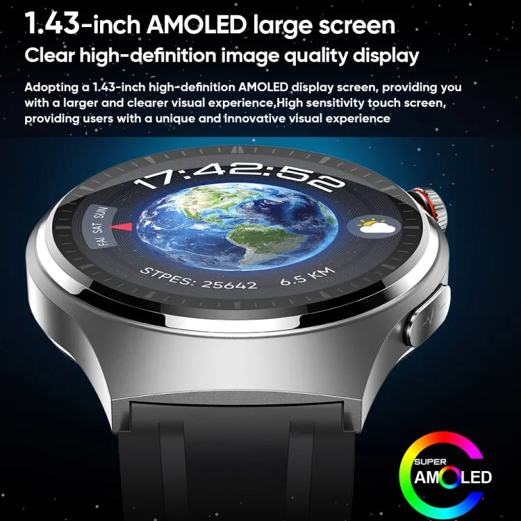 MT200 1.43 inch AMOLED IP67 Steel Band Smart Call Watch, Support ECG(Black)