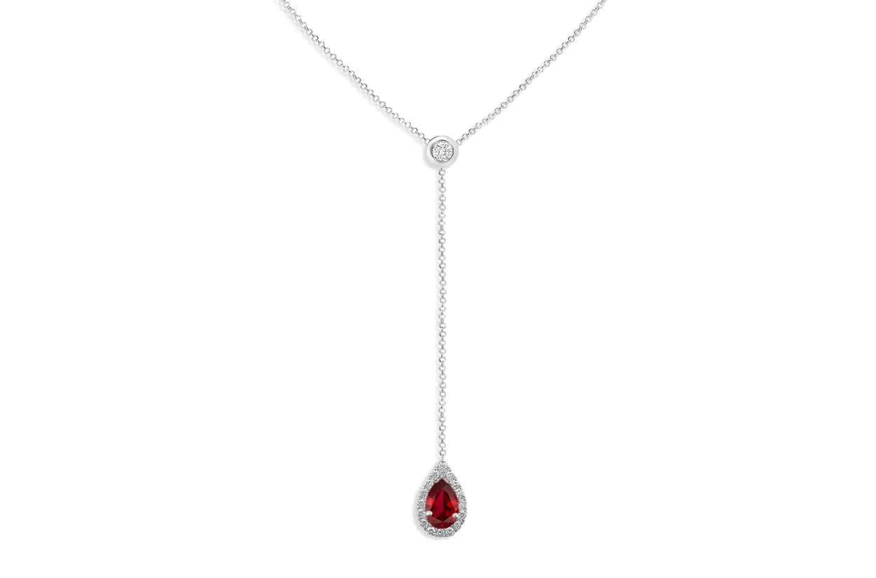 Necklace 18kt Gold Y shape Pear Tourmaline and Diamonds Drop
