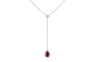 Necklace 18kt Gold Y shape Pear Tourmaline and Diamonds Drop