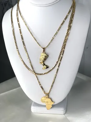 Nefertiti necklace  map necklace set and cuban link necklace , men necklace , men Nefertiti necklace ,africa men jewelry ,african jewelry