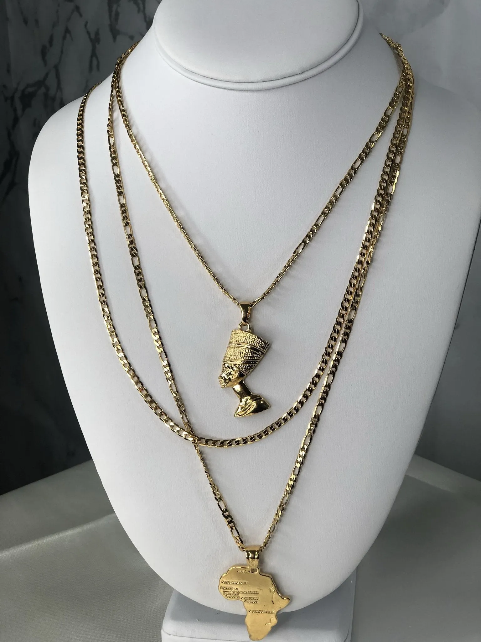 Nefertiti necklace  map necklace set and cuban link necklace , men necklace , men Nefertiti necklace ,africa men jewelry ,african jewelry