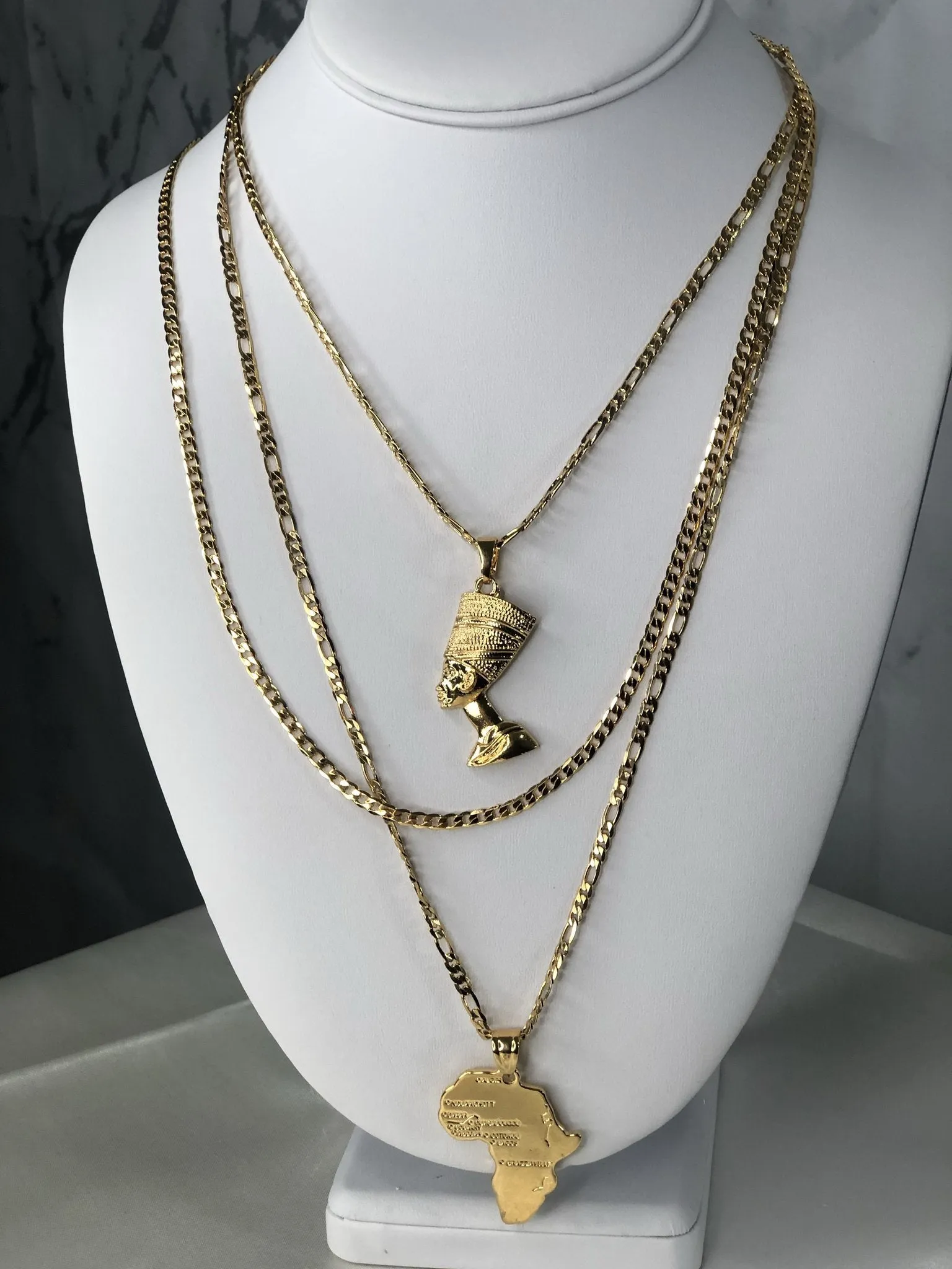 Nefertiti necklace  map necklace set and cuban link necklace , men necklace , men Nefertiti necklace ,africa men jewelry ,african jewelry