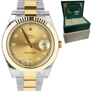 NOS Rolex Datejust II 2 Diamond Champagne 18K Two-Tone Gold 41mm Watch 116333