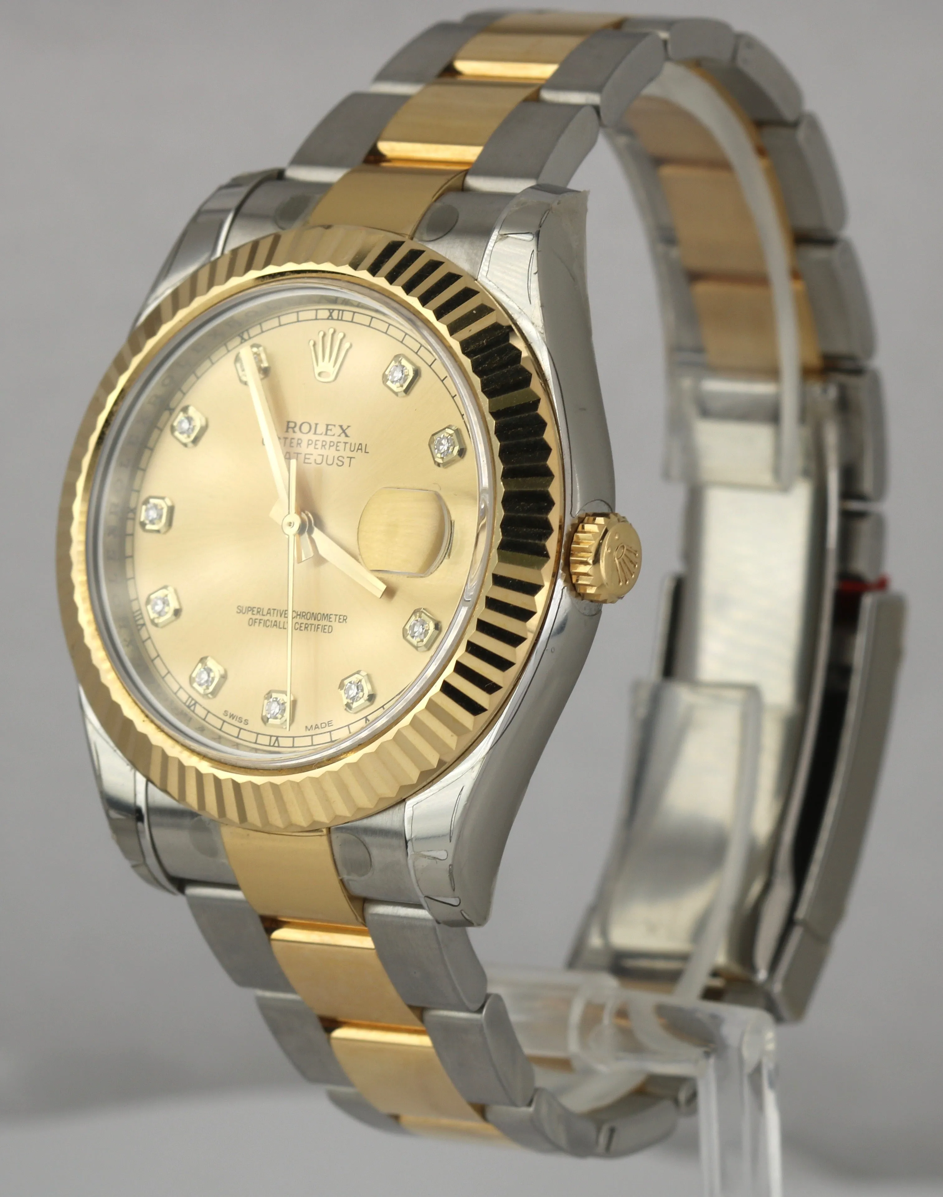 NOS Rolex Datejust II 2 Diamond Champagne 18K Two-Tone Gold 41mm Watch 116333