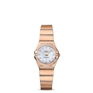 Omega Constellation 24mm Ladies Watch - Ref: 123.55.24.60.55.001 - White Mother of Pearl Diamond Index Dial & Diamond Bezel, 18K Rose Gold Bracelet