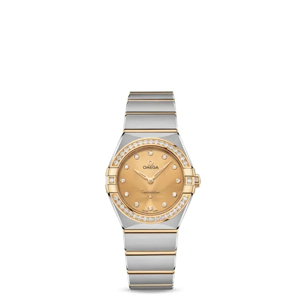 Omega Constellation 28mm Ladies Watch - Ref: 131.25.28.60.58.001 - Champagne Diamond Index Dial & Diamond Bezel, Two Tone Stainless Steel & 18K Yellow Gold Bracelet