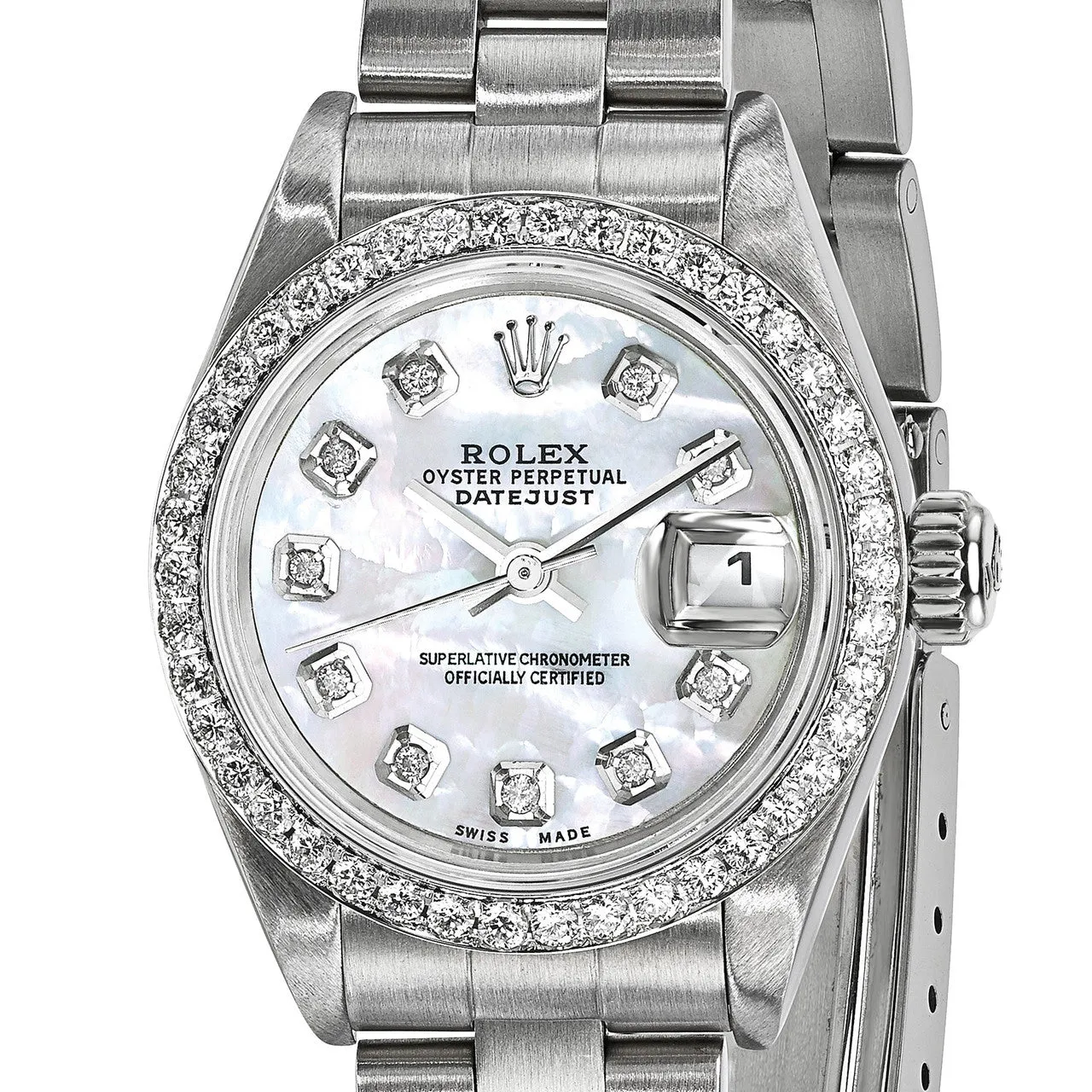Online Only Pre-owned Independently Certified Rolex Steel/18K White Gold Ladies' Datejust Diamond Mother of Pearl Watch