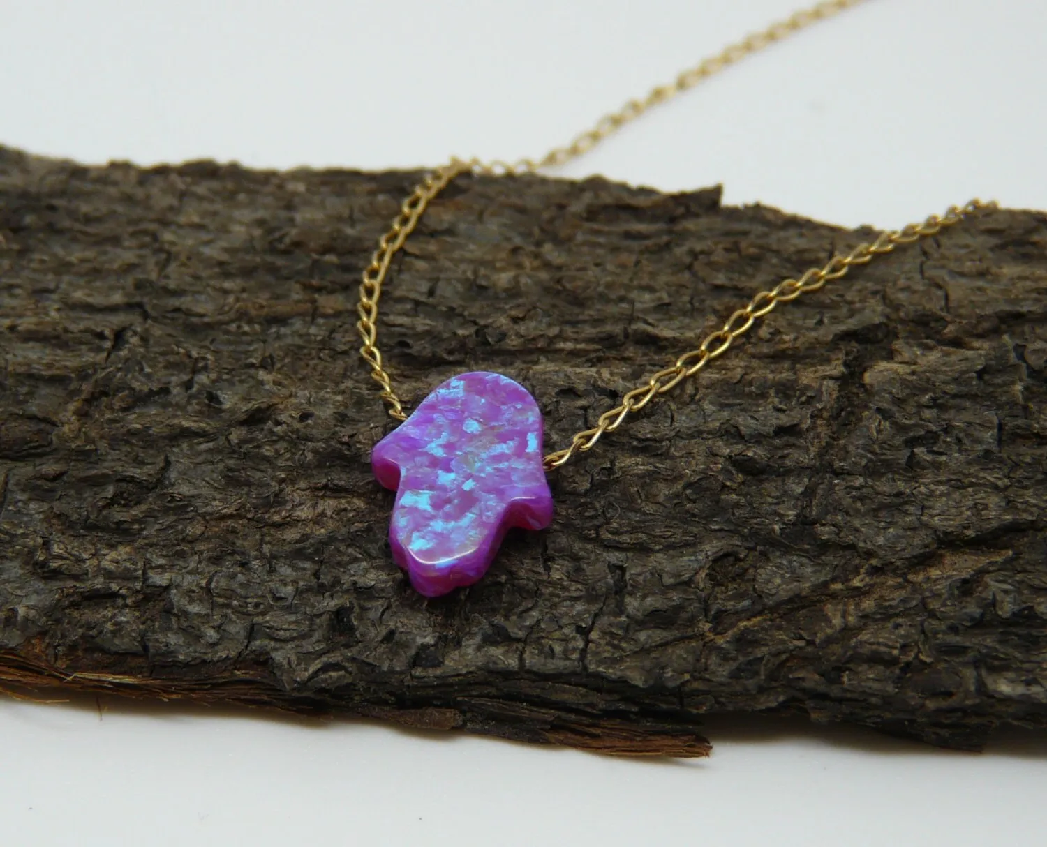 Opal Hamsa necklace, Hand Opal necklace, Opal necklace, Purple opal necklace, Evil eye necklace, Opal hand necklace, Opal jewelry