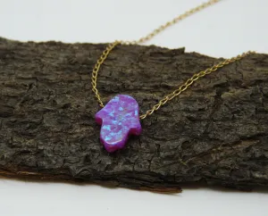 Opal Hamsa necklace, Hand Opal necklace, Opal necklace, Purple opal necklace, Evil eye necklace, Opal hand necklace, Opal jewelry