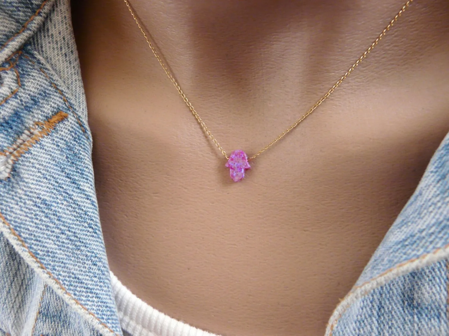 Opal Hamsa necklace, Hand Opal necklace, Opal necklace, Purple opal necklace, Evil eye necklace, Opal hand necklace, Opal jewelry